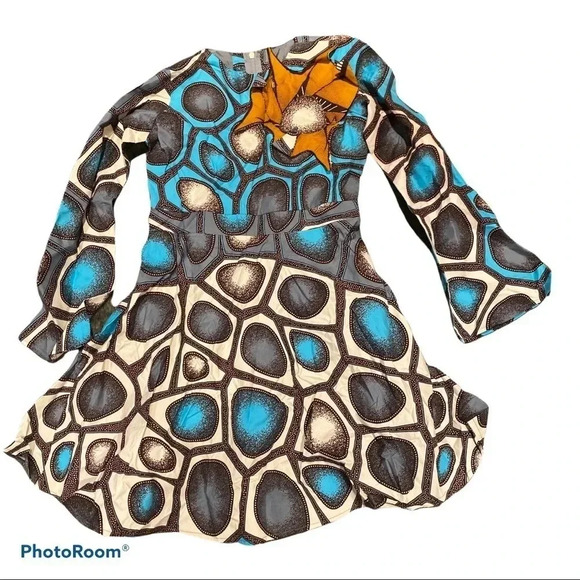 Stunning African print Princess A line midi dress Sz S - Picture 16 of 16